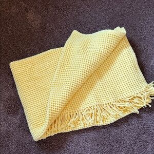 Sunny Yellow Waffle Knit Throw with Fringe